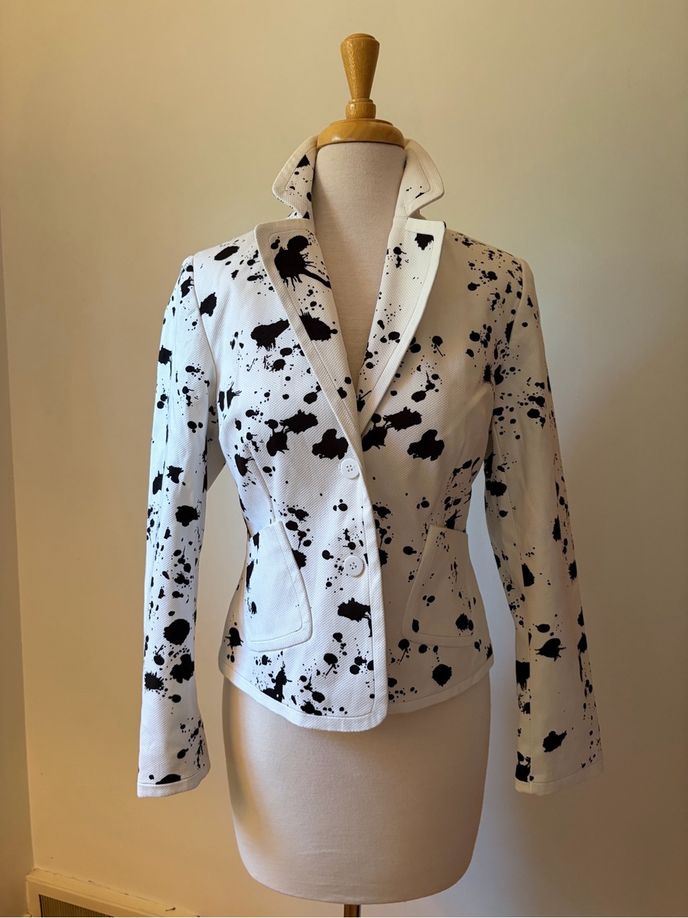 Petite White Black Printed Blazer Jacket - 6P